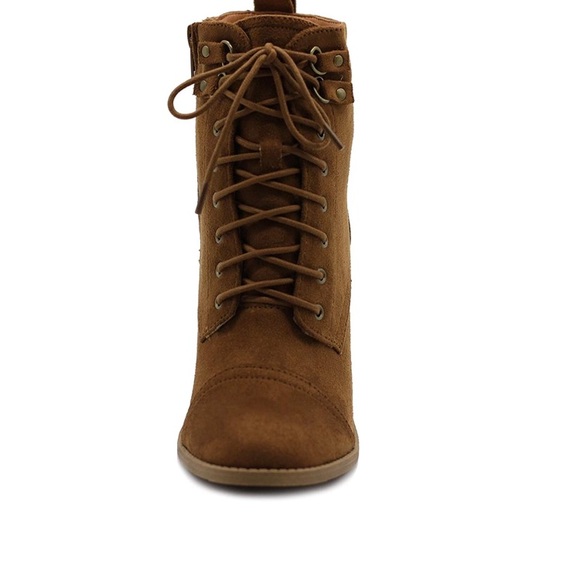 Tan Ollio Lace Up vegan Suede Boots - Picture 3 of 4